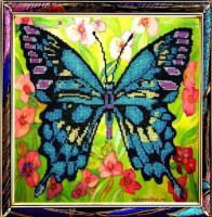 Набор для вышивания бисером  на авторской канве с нанесенной схемой Синяя бабочка