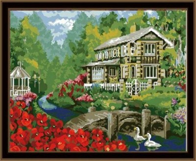 Набор для рисования на хосте с подрамником Коттедж и цветы