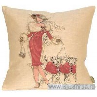 Готовая наволочка для подушки (с вшитой молнией и обратной стороной)  Дама в красном с собаками /5522