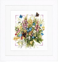 Набор для вышивания крестом Летний букет с бабочками (Field Flowers With Butterfly) лен