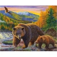 Раскраска по номерам Семейство медведей гризли