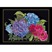 Набор для вышивания крестом Гортензия и роза (Hydrangea & Rose) (канва черная) /0442-05А