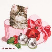 Рождественский котенок, Christmas Kitten (канва)