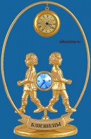 Металлическая позолоченная Фигурка с часами и кристаллами Swarovski Знак зодиака-Близнецы /AR-90-06