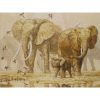 Набор для вышивания крестом Африканские слоны и капские горлицы, African Elephants And Namaqua Doves, по картине  Ian Coleman