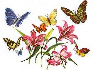 Набор для вышивания крестиком Лилии и бабочки