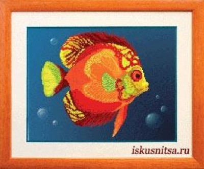 Схема-рисунок на ткани для вышивания бисером Красная рыбка