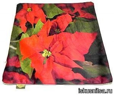 Готовая наволочка для подушки (с вшитой молнией и обратной стороной) Рождественская звезда, ткань - велюр