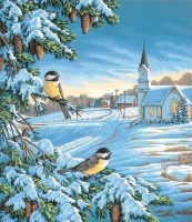Раскраска, рисование по номерам Синицы в снегу