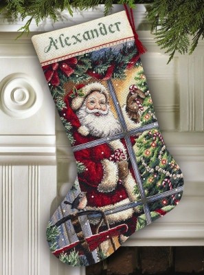 Набор для вышивания Новогодний Сапожок Леденец от Санты(Candy Cane Santa Stocking)