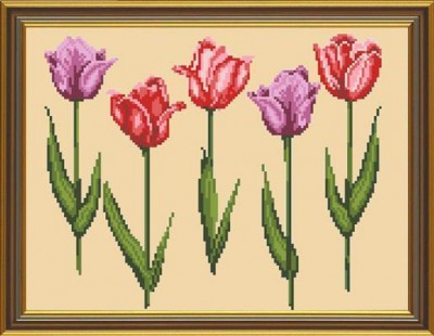 Схема-рисунок на ткани для вышивания бисером Тюльпаны