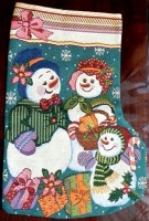 Гобеленовый новогодний сапог Семейка снеговиков /С3573