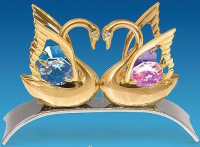 Металлическая позолоченная фигурка с кристаллами Swarovski Два лебедя на подставке