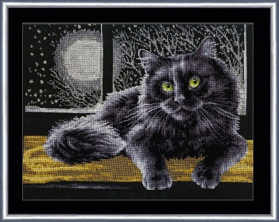 Набор для вышивания Черный кот, с добавлением светящихся в темноте ниток