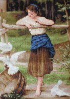 Набор для вышивания Девушка дразнящая голубей