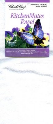 Махровое полотенце с полосой для вышивания  Фиолетовая бабочка