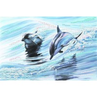 Шелк с рисунком для вышивания бисером (схема без бисера) Дельфины /4040