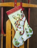 Набор для вышивания  крестом Сапожок, Снеговик на санках  (Sledding Snowmen Stocking) /70-08853