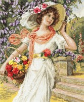 Набор для вышивания Девушка с корзиной цветов /ВХ-1480