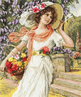 Набор для вышивания Девушка с корзиной цветов