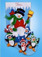 Набор для изготовления рождественского сапожка Снеговик и пингвины (Snowman and penguins) из фетра /5095
