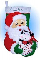 Набор для изготовления рождественского сапожка Санта с котом (Santa and kitten) /5096