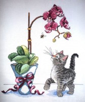 Набор для вышивания Котенок и орхидея (Orchid Kitty)