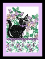Набор для вышивания Черный кот среди сиреневых цветов (Lilac Floral Cat)