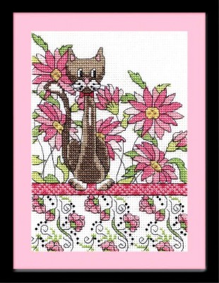Набор для вышивания Кот среди розовых цветов (Pink Floral Cat)