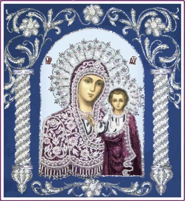 Набор для вышивания бисером и стразами Икона Богородица Казанская (в рамке)