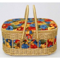 Шкатулка овальная с двумя ручками с плетением для рукоделия Цветочная мозаика /BN-4065