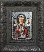 Набор для вышивания хрустальными бусинами и настоящими камнями икона Николай Чудотворец /7704
