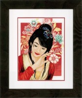 Набор для вышивания Азиатская девушка в цветах (лен)