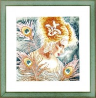 Набор для вышивания Девушка с перьями павлина (лен)