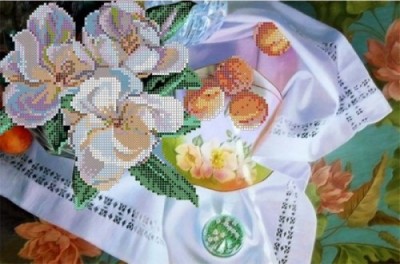 Ткань (схема без бисера) для вышивания бисером Цветущий персик