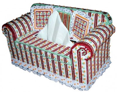 Набор для вышивания 3D-СТИЧ на пластиковой канве Салфетница Винтажный диван (красный)