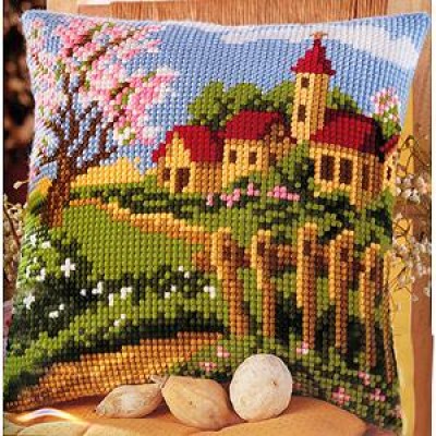 Набор для вышивания подушки Весна в деревне
