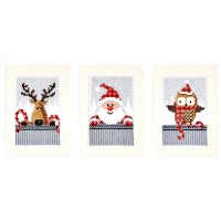 Набор для вышивания. 3 поздравительные открытки с конвертами Рождественнские друзья 1