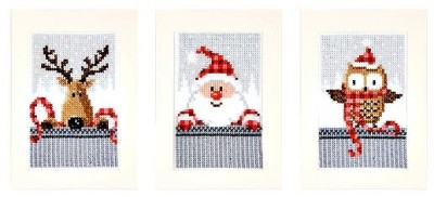 Набор для вышивания. 3 поздравительные открытки с конвертами Рождественнские друзья 1