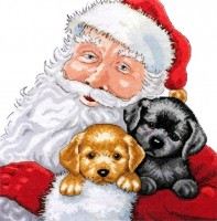 Набор для вышивания Санта со щенками (Santa With Puppies) по картине Хазела Линкольна (Hazel Lincoln)