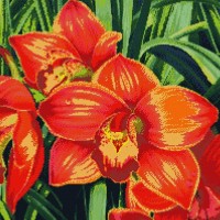 Набор для изготовления картины стразами  (алмазная мозаика-вышивка)  Красные орхидеи