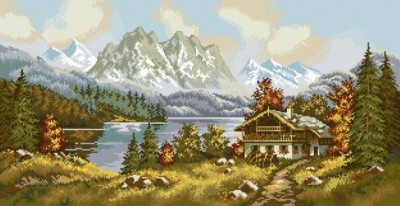 Набор для изготовления картины стразами  (алмазная мозаика-вышивка)  Дом у озера