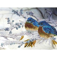 Ткань (схема без бисера) для вышивания бисером  на ГАБАРДИНЕ Зимние птицы