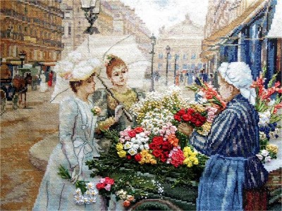 Набор для вышивания крестом и лентами Парижанки, По мотивам картины художника Louis Marie de Schyrver (1862-1942)