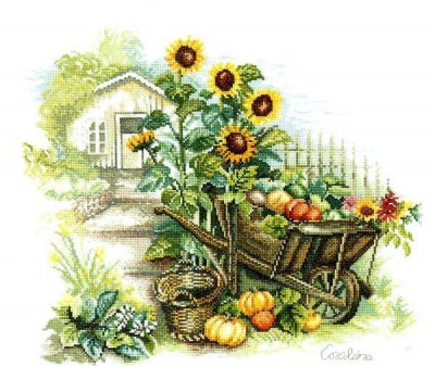Набор для вышивания Тележка и подсолнухи (Wheelbarrow and sunflowers)