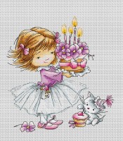 Набор для вышивания крестом Девочка с котенком и тортиком /B1054