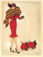 Ткань с нанесенным рисунком для вышивания бисером Прогулка в красном