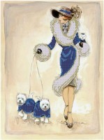 Ткань с нанесенным рисунком для вышивания бисером Прогулка в синем /75095