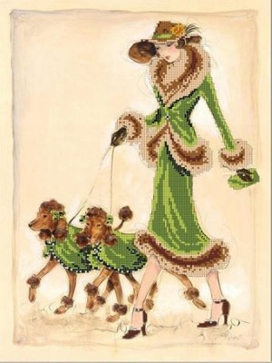 Ткань с нанесенным рисунком для вышивания бисером Прогулка в зеленом