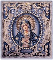 Набор для вышивания хрустальными бусинами и настоящими камнями икона Богородица Умиление /7723